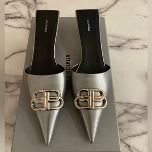 Balenciaga Knife BB Mule in silver, size 38.5